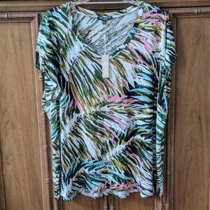 NWT CABLE & GAUGE Women’s Linen Blend V Neck Short Sleeve Top Blouse Shirt 3X